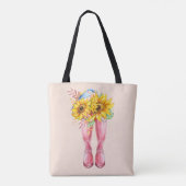 Roze laarzen, blauwe vogel en zonnebloemen tote bag (Achterkant)