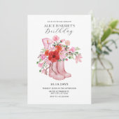 Roze laarzen bloemboeket  kaart (Staand voorkant)