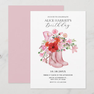 Roze laarzen bloemboeket  kaart