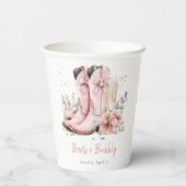 Roze Laarzen & Borrelende Champagneglas Bruidsdouc Papieren Bekers (Achterkant)