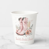 Roze Laarzen & Borrelende Champagneglas Bruidsdouc Papieren Bekers (Voorkant)