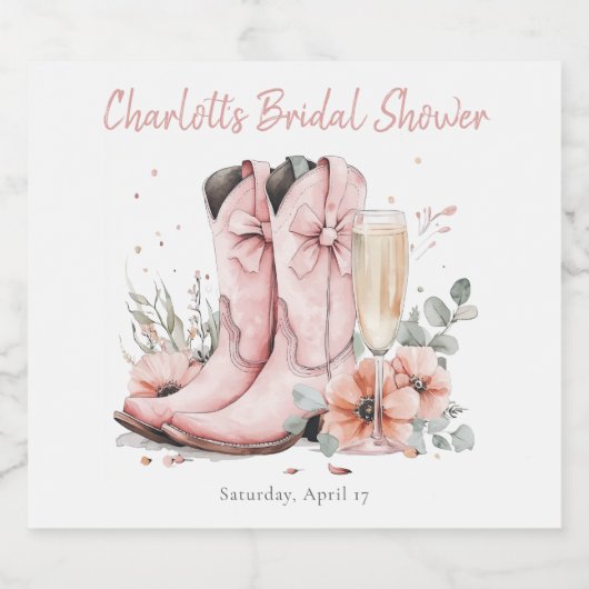 Roze Laarzen & Borrelende Champagneglas Bruidsdouc Sparkling Wijnetiket (Enkel label)