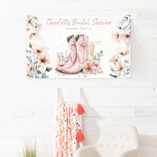 Roze Laarzen & Borrelende Champagneglas Bruidsmeis Spandoek (Insitu)