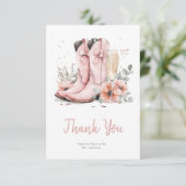 Roze Laarzen & Bruisende Champagne Glas Bruiloftsf Bedankkaart (Staand voorkant)