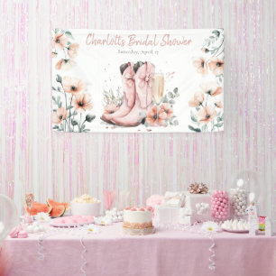Roze Laarzen & Bruisende Champagneglas Bruidsdouch Spandoek