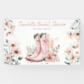 Roze Laarzen & Bruisende Champagneglas Bruiloft Fe Spandoek (Horizontaal)