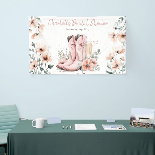 Roze Laarzen & Bruisende Champagneglas Bruiloft  Spandoek (Beurs)
