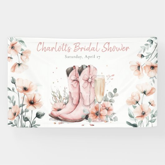 Roze Laarzen & Bruisende Champagneglas Bruiloft  Spandoek (Horizontaal)