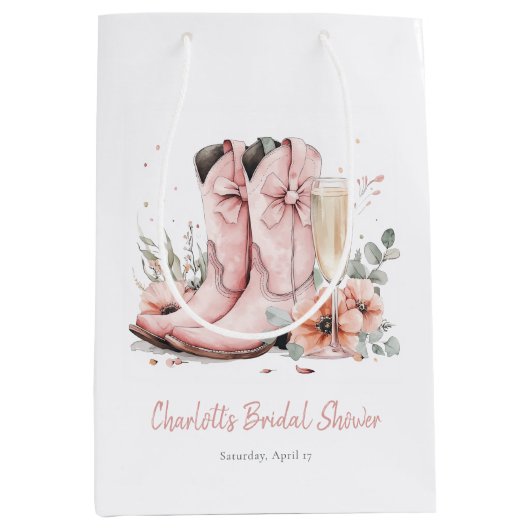 Roze Laarzen & Bruisende Champagneglas Bruiloftfee Medium Cadeauzakje (Voorkant)