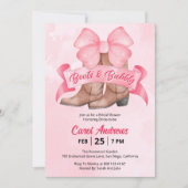Roze Laarzen & Bruisende Strik Bruidsfeest Kaart (Voorkant)