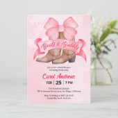 Roze Laarzen & Bruisende Strik Bruidsfeest Kaart (Staand voorkant)