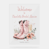 Roze laarzen & bubbelig champagneglas Vrijgezellen Acryl Bord (Voorkant)