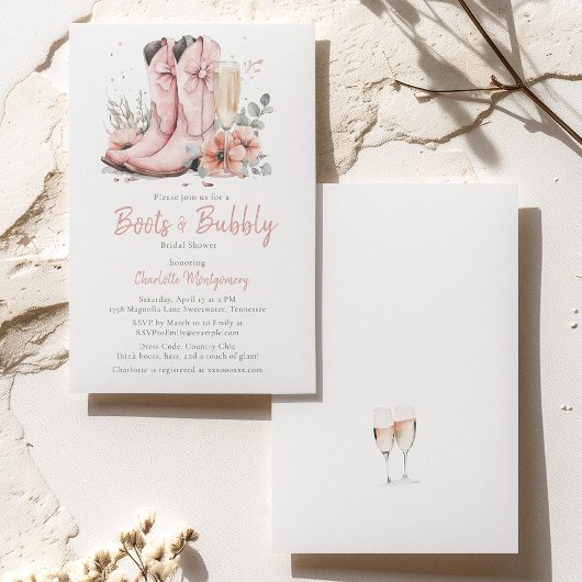 Roze laarzen & bubbelig champagneglas Vrijgezellen Kaart