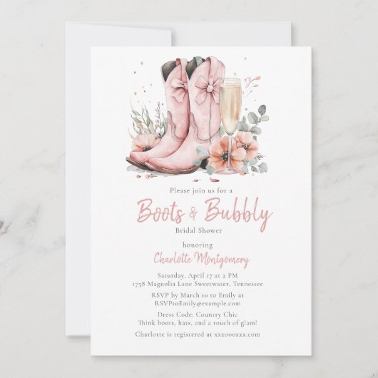 Roze laarzen & bubbelig champagneglas Vrijgezellen Kaart (Voorkant)