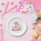 Roze laarzen & bubbelig champagneglas Vrijgezellen Papieren Bordje (Feest)