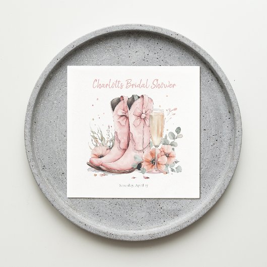 Roze laarzen & bubbelig champagneglas Vrijgezellen Servet