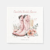 Roze laarzen & bubbelig champagneglas Vrijgezellen Servet (Voorkant)