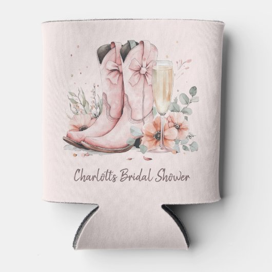 Roze Laarzen & Bubbels Champagnetuin Bruidsdouche Blikjeskoeler (Voorkant)