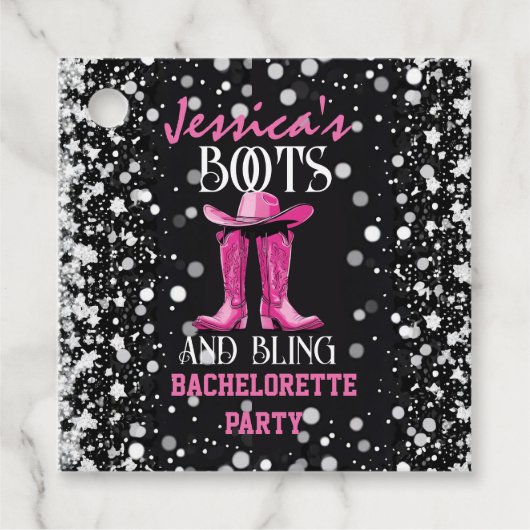 Roze Laarzen en Bling Bachelorette Feestje Bedankjes Labels (Voorkant)