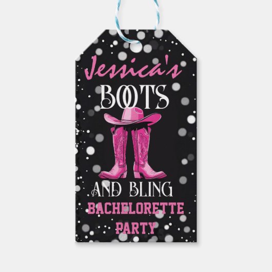 Roze Laarzen en Bling Bachelorette Feestje Cadeaulabel (Voorkant)