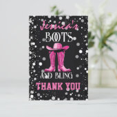 Roze laarzen en Bling Bachelorette Party Bedankkaart (Staand voorkant)