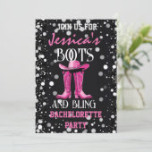Roze laarzen en Bling Bachelorette Party Kaart (Staand voorkant)