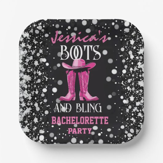 Roze laarzen en Bling Bachelorette Party Papieren Bordje (Voorkant)