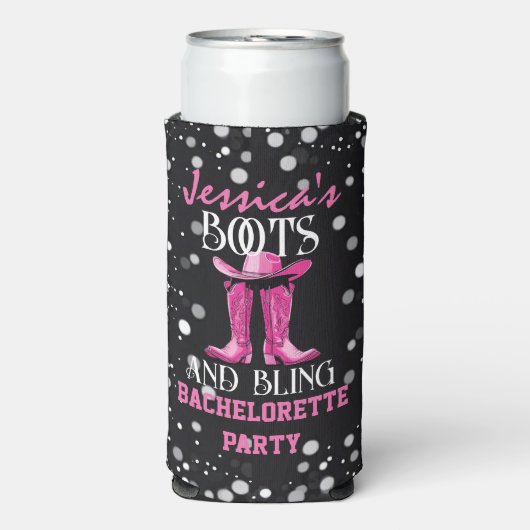Roze laarzen en Bling Bachelorette Party Seltzer Blikjeskoeler (Seltzer Voorkant)