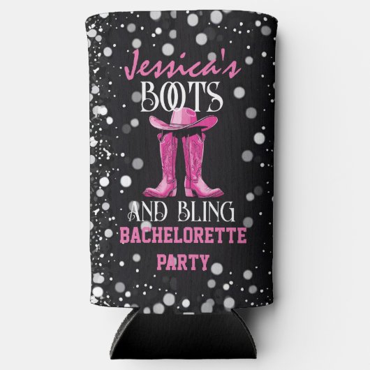 Roze laarzen en Bling Bachelorette Party Seltzer Blikjeskoeler (Voorkant)
