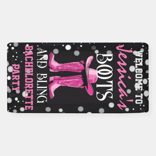 Roze laarzen en Bling Bachelorette Party Spandoek (Horizontaal)