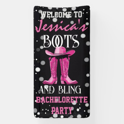 Roze laarzen en Bling Bachelorette Party Spandoek (Verticaal)