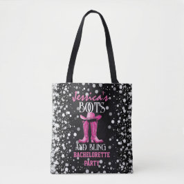 Roze laarzen en Bling Bachelorette Party Tote Bag