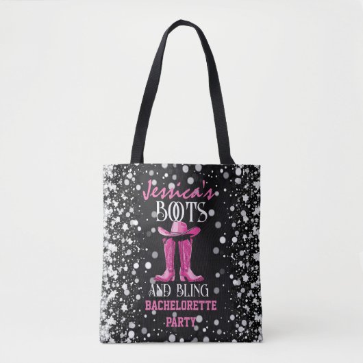 Roze laarzen en Bling Bachelorette Party Tote Bag (Voorkant)