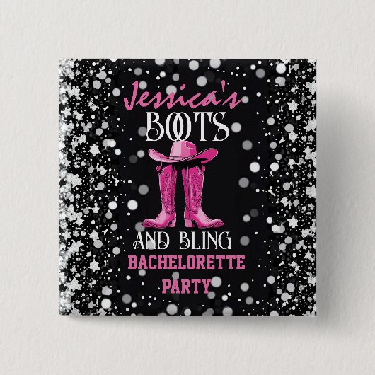 Roze laarzen en Bling Bachelorette Party Vierkante Button 5,1 Cm (Voorkant)
