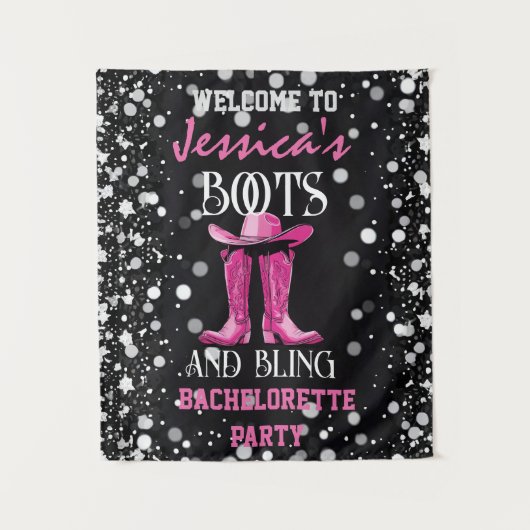 Roze laarzen en Bling Bachelorette Party Wandkleed (Voorkant)