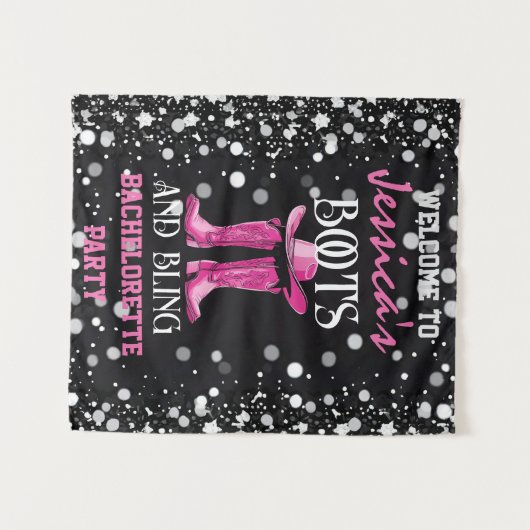 Roze laarzen en Bling Bachelorette Party Wandkleed (Voorkant (horizontaal))