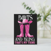 Roze laarzen en Bling Dat is mijn ding Briefkaart (Staand voorkant)