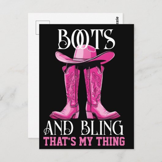 Roze laarzen en Bling Dat is mijn ding Briefkaart (Voorkant / Achterkant)