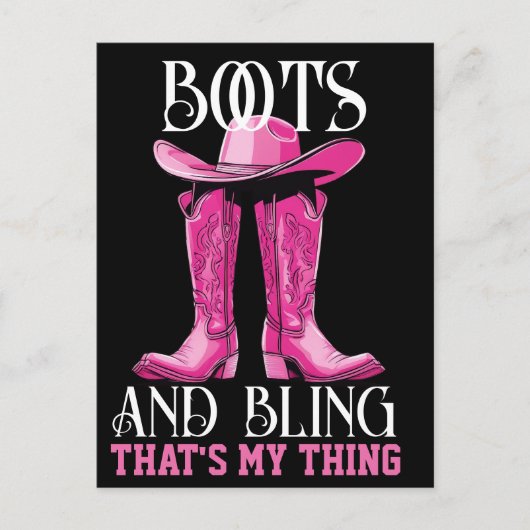 Roze laarzen en Bling Dat is mijn ding Briefkaart (Voorkant)