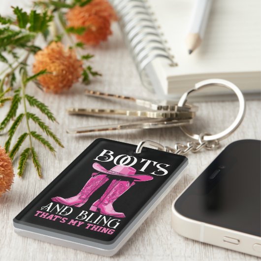 Roze laarzen en Bling Dat is mijn ding Sleutelhanger (Voorkant Rechts)