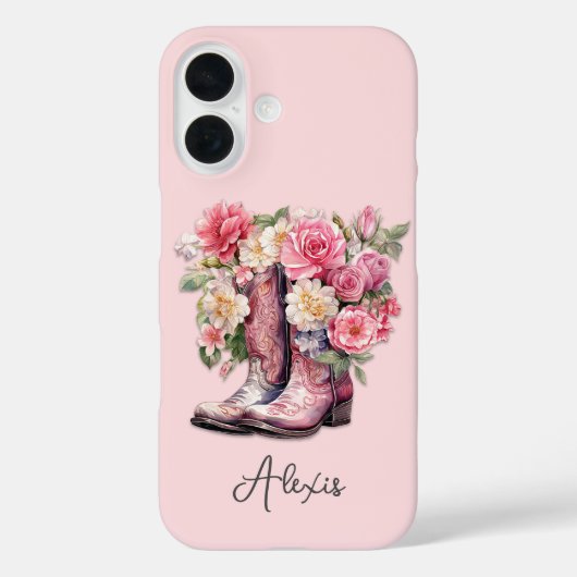 Roze Laarzen met Bloemen Monogram Case-Mate iPhone Case (Achterkant)