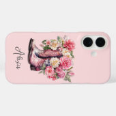 Roze Laarzen met Bloemen Monogram Case-Mate iPhone Case (Achterkant (horizontaal))