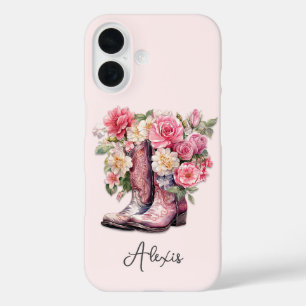 Roze Laarzen met Bloemen Monogram iPhone 16 Hoesje