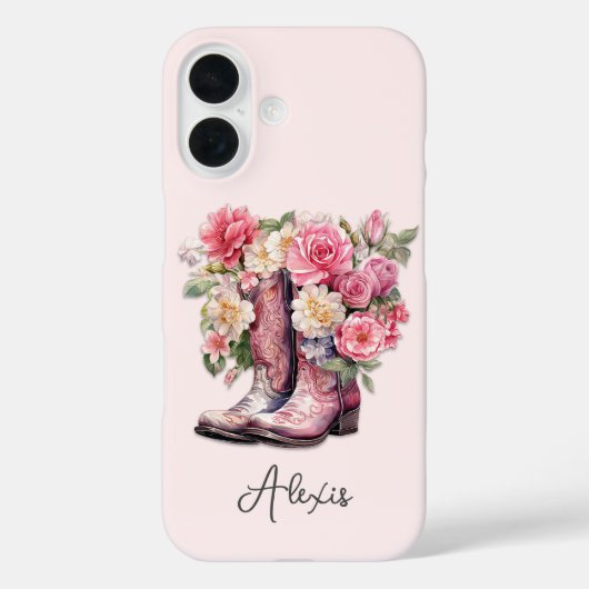 Roze Laarzen met Bloemen Monogram Case-Mate iPhone Case (Achterkant)