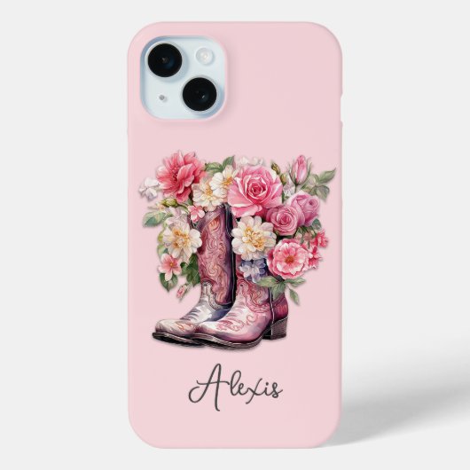 Roze Laarzen met Gebloemde Initialen Case-Mate iPhone Case (Achterkant)