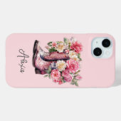 Roze Laarzen met Gebloemde Initialen Case-Mate iPhone Case (Achterkant (horizontaal))