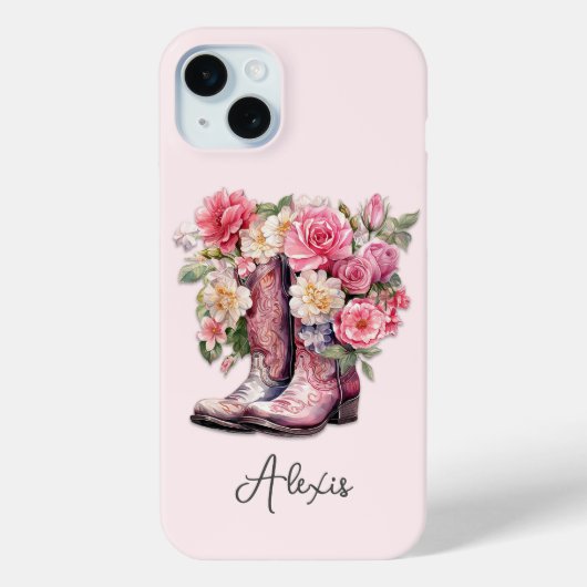 Roze Laarzen met Gebloemde Initialen Case-Mate iPhone Case (Achterkant)
