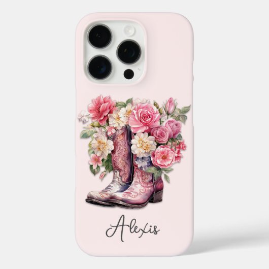 Roze laarzen met gebloemde monogram Case-Mate iPhone case (Achterkant)