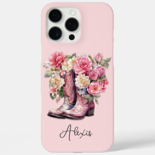 Roze laarzen met gebloemde monogram Case-Mate iPhone case (Achterkant)