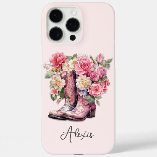 Roze laarzen met gebloemde monogram Case-Mate iPhone case (Achterkant)